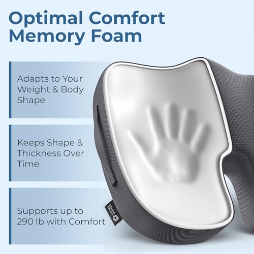 Image of 5 STARS UNITED Seat Cushion - Memory Foam Chair Cushion for Tailbone Pain Relief - Ergonomic Support for Coccyx, Sciatica & Butt - Office, Desk & Gaming Chair, Car Seat, Wheelchair, Airplane, D Gray