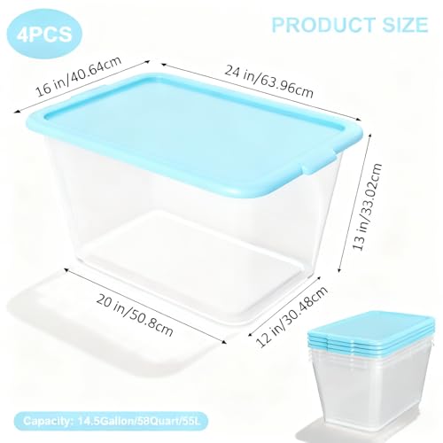 Image of SIMPLYKLEEN Storage Totes with Lids - Made in USA 14.5-Gallon (58-Quart) 4-Pack storage bins with lids plastic storage containers large storage boxes for Organizer Sky Blue /Clear