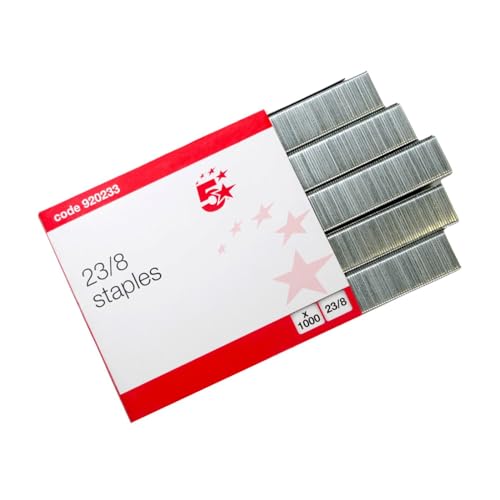 Image of 5 Star Staples 23/8 Galvanised Steel Wire Staples (1000 Pack) Precision Chisel Point Strong & Jam-Resistant