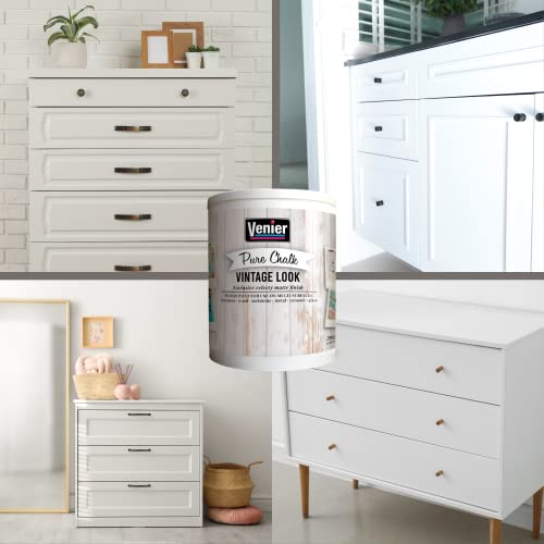 Pure Chalk Paint Venier, White Vintage Look - 33.81 Fl.oz. - All In One Paint For Furniture, Crafts, Home Decor - Vintage Chalk Paint - Matte Finish Paint - Multi-Surface Paint For Restoration Of Furniture, Cabinets, Wood, Metal, Ceramics & Glass (Vintage White) #TOP3
