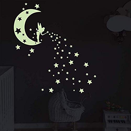Moon Glow In The Dark Wall Stickers, Benbo Fairytale Fairy And Stars Vinyl Luminous Wall Decals For Nursery Kid's Room Diy Home Decor Mural Decoration #TOP1
