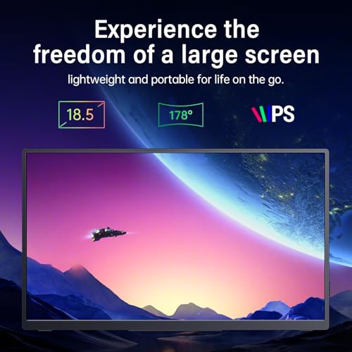 Image of Portable Monitor 18.5 inch 100Hz FHD USB-C HDMI Travel Monitor w /Built-in Kickstand, VESA & Speakers, Eye Care HDR Portable Gaming Monitors