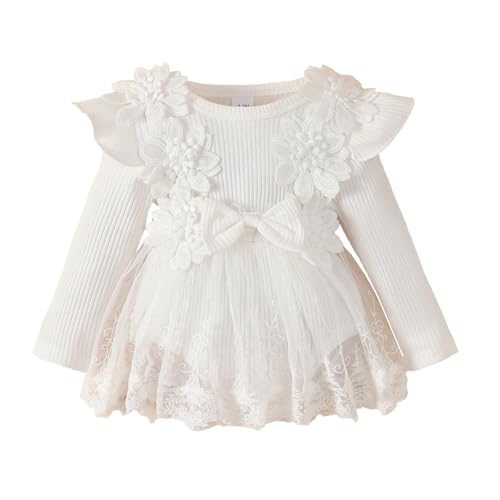 WYTbaby Baby Mädchen Kleid Langarm Neugeborene Babykleidung Rüschen Tüllkleid Prinzessin Tutu Rock für Kleinkind Mädchen 0-12 Monate