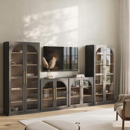Image of BELLEZE Jagger 128 inch Wall Unit 3-Piece Modular TV Stand - Ebony