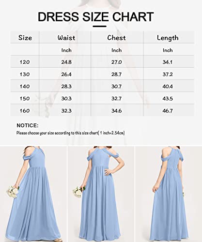 Galawaqe Girls Chiffon Junior Bridesmaid Dress Off-Shoulder Long Wedding Pageant Party Gowns 5-14 Years Blue #TOP4