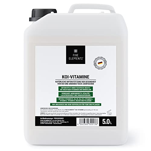 FIVE ELEMENTS Koi-Vitamine | 5,0 l flüssig | wichtige Vitamine und Mineralien | verbessert Abwehrkräfte und Vitalität von Teich-Fischen FIVE ELEMENTS Koi-Vitamine | 5,0 l flüssig | wichtige Vitamine und Mineralien | verbessert Abwehrkräfte und Vitalität von Teich-Fischen
