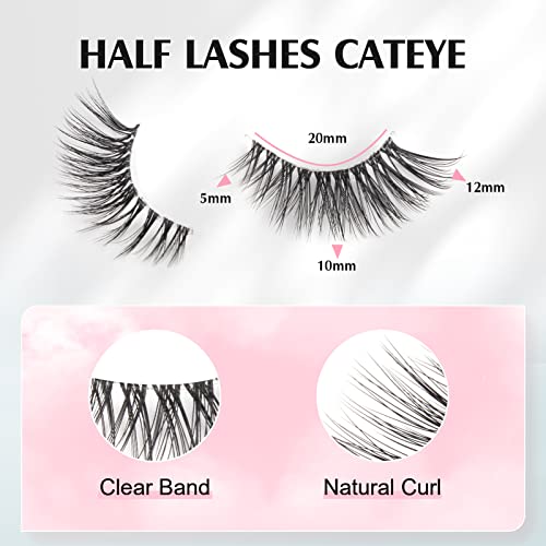 Parriparri Half Lashes with Clear Band Cat Eye Lashes Natural Look 10 works Corner False Eyelashes Demi Fake Lashes Fluffy Wispy Faux Mink Eyelashes - Image 2