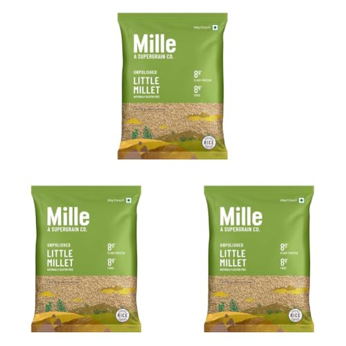 Image of Mille Little Millet Whole Grain | Kutki /Samai /Same /Samulu | Ideal for Fasting | Unpolished, Toasted, No Soaking Required Gluten Free | High Plant Protein and Fibre | Sambar, Rajma, Dal Rice Replacement | Just cook for 6 minutes | High Grade Whole Grain, 500 g