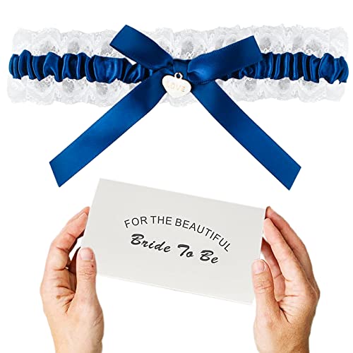 ILLUVA Liga de Novia - Jarretera Cinturón Eelástica para Boda - Accesorio para Novias con Detalles Azules
