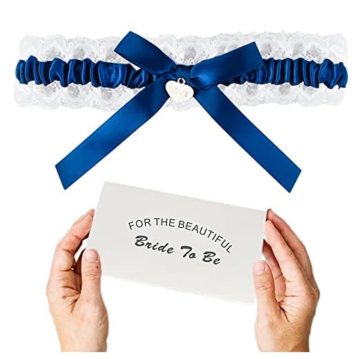 ILLUVA Liga de Novia - Jarretera Cinturón Eelástica para Boda - Accesorio para Novias con Detalles Azules