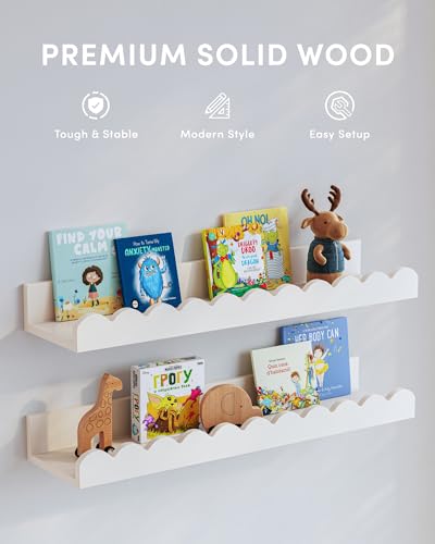Seocry Scalloped Wall Bookshelves for Nursery, Floating Wooden Book Shelves for Kids Room, White Nursery Shelves for Wall, Baby & Toddler Room Decor - image 2