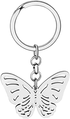 LONYOO Stainless Steel Butterfly Keyring Pendant Butterfly Keychain Gifts for Women Girls Key Chain Car Purse Charms (Silver Plated Butterfly #10)