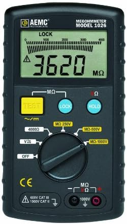 AEMC 1026 Digital Megohmmeter, 4000 Ohms Resistance, 600V AC/DC Test Voltage