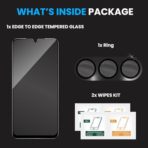 Image of ArmourPro Edge to Edge Tempered Glass for Samsung Galaxy M17 with Black Camera Ring Guard, 9H Screen Protector, Anti-Scratch, Anti-Fingerprint, Bubble-Free Installation Kit