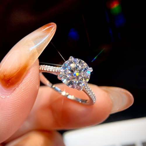 1Pc Sterling Silver 2 Carat Round Diamond Zircon Ring Fashionable Fine Jewelry Gift For Women Birthday Gifts Dating Daily Wear