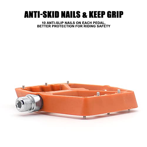 Vanolu Mountain Bike Pedals Mtb Bike Platform Pedals Non-Slip Lightweight Nylon Fiber Bicycle Platform Pedals 9/16 Inch For Road Mountain Bmx Mtb Bikes Orange #TOP3