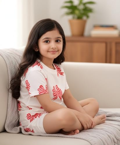 Image of ANTHRILO Sleepwear Shorts Set for Girls| Material: 100% Pure Cotton | Fabric: Skin-Friendly, ensuring a Soft Touch on Delicate Skin| Fit: Regular |Age Range: Suitable for Girls Aged 0-14 Years