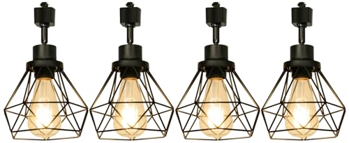 TuyuBEE E26 Track Lighting Heads with Metal Cage H Type LED Track Light Heads Compatible with H Type Track Rails E26 Base Adapter Ceiling Light Fixture Direction Adjustable Black (No Bulbs)