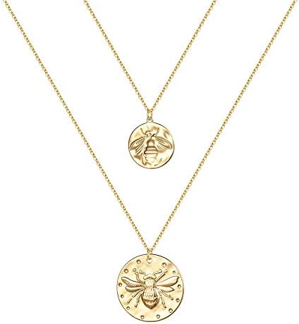 Turandoss Gold Layered Necklaces for Women - 14K Gold Plated Handmade Multilayer Bar Pearls Coin Disc Moon Butterfly Medallion Adjustable Dainty Layered Choker Necklaces for Women Jewelry