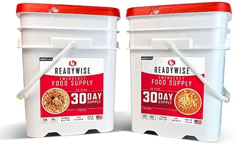 30-Day Emergency Food Supply | 2 Buckets | 1,800 Calories Per Day | 50G Protein Per Day | Breakfast, Lunch, Dinner, Drinks and Snacks