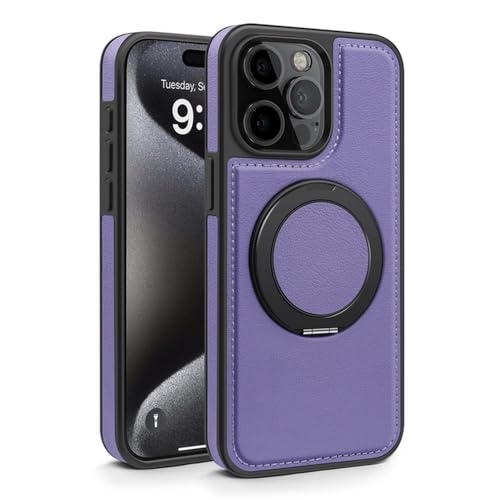 Coque cuir iPhone 15 Plus violette anti-chute avec anneau support