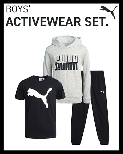 PUMA Boys Sweatpants Set - 3 Piece Fleece Pullover Hoodie Boys TShirt and Jogger Pants Youth Kids Activewear Set (8-16)2