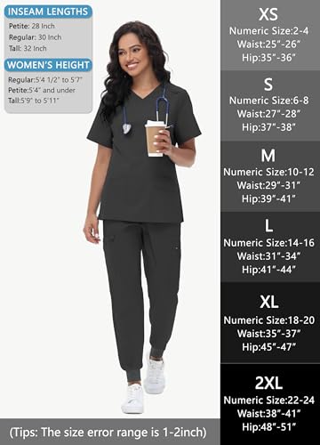 Image of MIVEI High Waisted Jogger Style Scrub Pants for Women - 8 Pockets Medical Bottoms Tapered Yoga Waistband Ribbed Ankle Cuffs