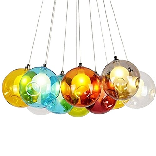 KJLARS Modern Pendelleuchte Höhenverstellbar Pendellampe Kristall Hängelampe Bunte Glas Hängeleuchte mit für Kinderzimmer Wohnzimmer Kronleuchter, Inklusiv Glühbirne (10 Lights)