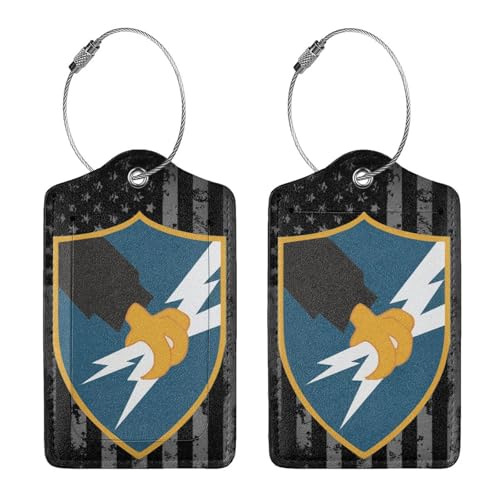 US Army Security Agency 2 Pack Leather Luggage Tag with Privacy Cover Name Id Label for Travel Bag Backpack