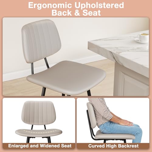 Image of Raynesys 29-Inch Leather Bar Stools Set of 2 with High Backrest, Beige