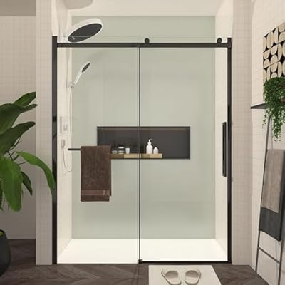 Bluhouzz 56"- 60" Glass Shower Door, Double Sliding Shower Door, Frameless Shower Door with 5/16 Inch Sgcc & Ansi Tempered Glass, Explosion-Proof Film for Walk in Shower