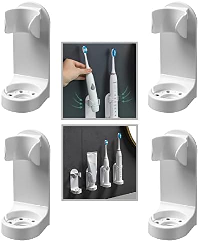 HEVIBK 4 pce,Electric Toothbrush Holder Wall Mounted, Self-Adhesive Toothbrush Holders for Bathroom, Universal Toothbrush Stand Holder, Non-Slip Electric Toothbrush Body Base Stander (White)