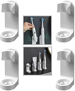 HEVIBK 4 pce,Electric Toothbrush Holder Wall Mounted, Self-Adhesive Toothbrush Holders for Bathroom, Universal Toothbrush Stand Holder, Non-Slip Electric Toothbrush Body Base Stander (White)