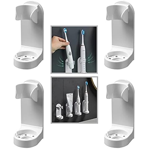 HEVIBK 4 pce,Electric Toothbrush Holder Wall Mounted, Self-Adhesive Toothbrush Holders for Bathroom, Universal Toothbrush Stand Holder, Non-Slip Electric Toothbrush Body Base Stander (White) Cover