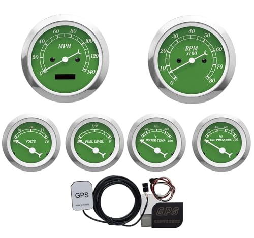Image of MOTOR METER RACING Classic Electrical GPS 6 Gauge Set Green Dial White Ndl.