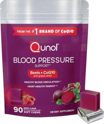 Qunol Beets Chews for Blood Pressure Support 3 in 1 Beets + CoQ10 + Grape Seed Extract Supports Healthy Blood Circulation & Heart Healthy Energy 90 Chews