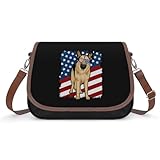 German Shepherd Dog U.S. Flag Classic Crossbody Bags for Women Leather Shoulder Purses Handbag with Wide Strap