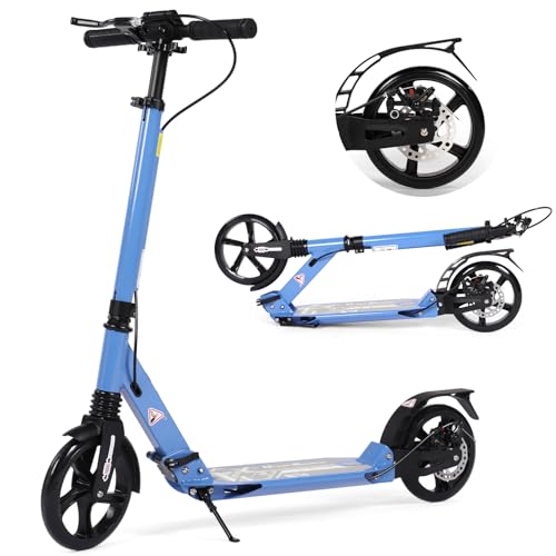 Kickscooter, Tretroller für Kinder ab 8–12 Jahren, 200 mm große Räder, Roller für Erwachsene mit Scheibenbremsen, Erwachsenenroller mit Tragegurt und doppelter Stoßdämpfung, Faltbar