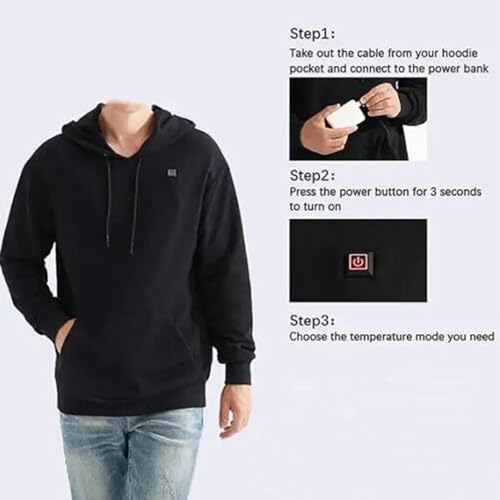 Proptmiina - Unisex Heated Hoodie, Heated Pullover Hoodie (Color : Black, Size : Large) 5