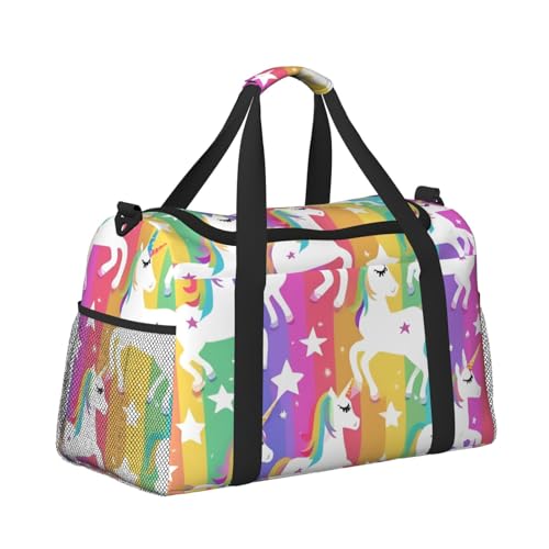 Unicorns On Stripes Print Foldable Carry On Tote Large Capacity Hand Carry Bag for Airplane Weekend Getaways3