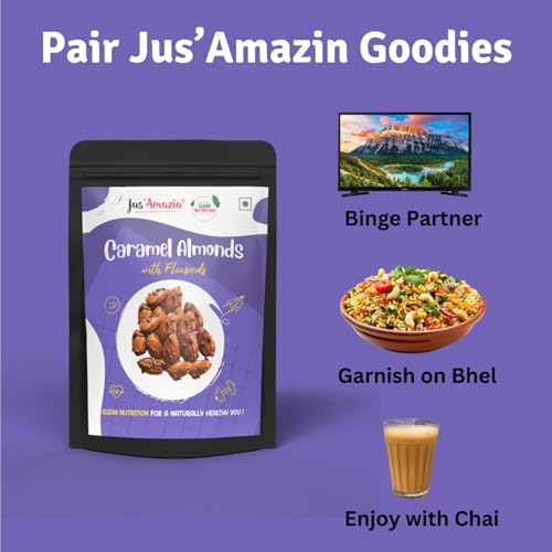 Image of Jus' Amazin Roasted Almonds Coated with Organic Flax Seeds - Sweet 'N' Salty (37g) | 22% Protein | 100% Natural | Dairy Free | Gluten Free