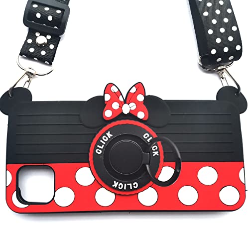 for Galaxy A22 5G Case Galaxy A42 5G Case Minnie Phone Case 3D Cute Camera Design Soft Silicone case,with Rotating Metal Bracket Lanyard,Gifts for Girls and Ladies (/6.6in)