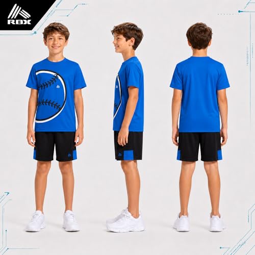 Image of RBX Boys Athletic Shorts Set - 2 Piece Active Performance Graphic Tees and Mesh Gym Shorts for Boys With Elastic Waistband