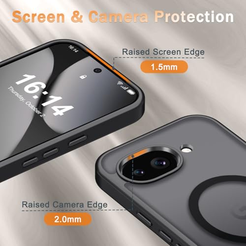 Image of for Google Pixel 10a Case, Matte Magnetic Phone Cover [with 1 Screen Protector] [Support for MagSafe] [Shockproof Military Grade Protection] Translucent Frosted Back, Black