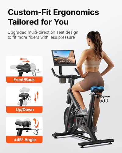 Image of MERACH Exercise Bike, Magnetic Friction Stationary Bike with Brake Pad and Exclusive App, Low Noise Indoor Cycling Bike with 300lbs Weight Capacity, Tablet Mount and Fitness Courses for Weight Loss
