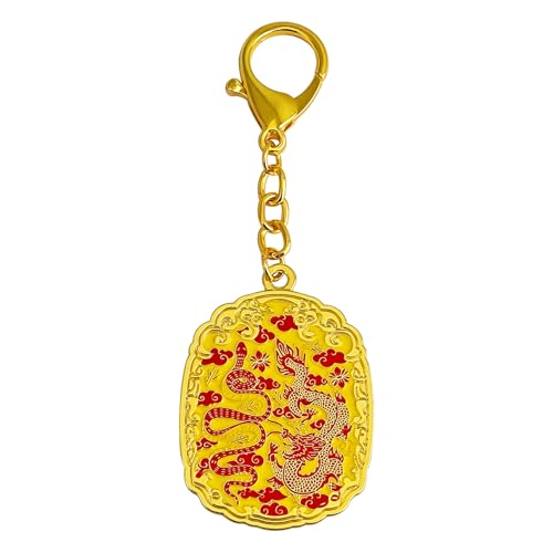Porte-clés Feng Shui 2025 Dragon rouge doré aux finitions de prestige