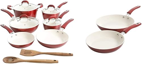 Kenmore Arlington Healthy - Utensilios de cocina de inducción de aluminio forjado con revestimiento de cerámica antiadherente 12 piezas rojo