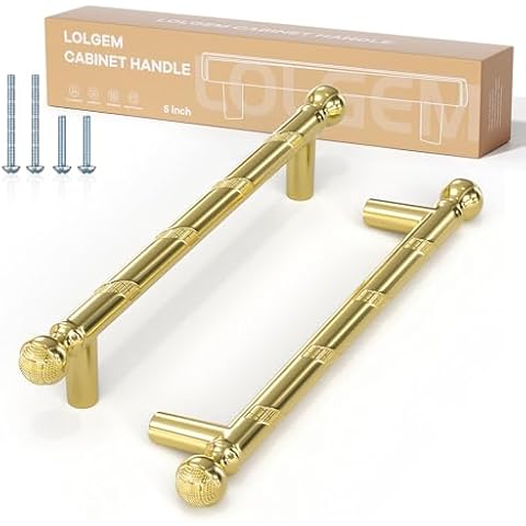 KALEVOL 4 Pack 6-1/2 Inch Cabinet Handles Drawer Pulls Gold Stainless Steel Kitchen Cabinet Hardware Pull Out Drawers for Cabinets, 5 Inch Hole Center Modern Drawer Pull Cover