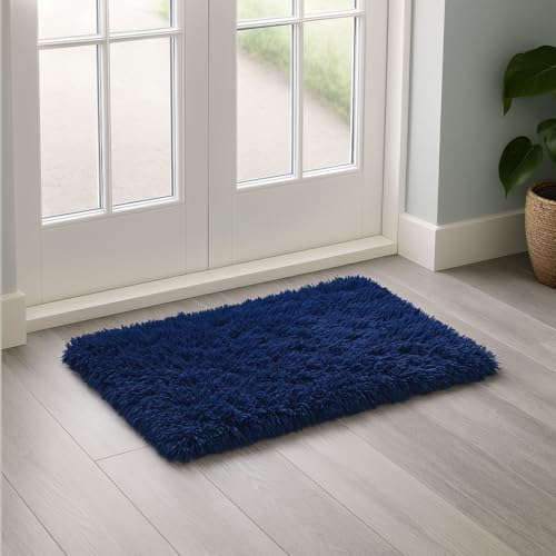 Velosso Shaggy Living Room Deep Shaggy High Pile 4cms Area Non-Shedding Bedroom Rug Modern Anti-Slip Soft Touch Thick Fluffy Rug (Navy, 40 x 60 cms)