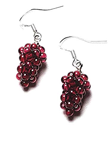 Pendientes de plata tibetana con gancho para la oreja y pendientes hembra en forma de uva, granate natural tejido a mano
